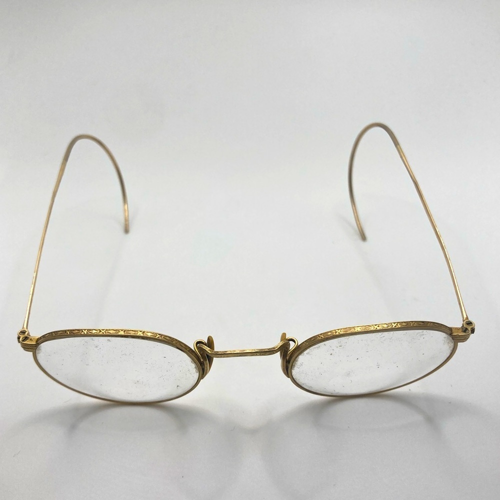 Vtg 1930s Gold Filled Etched Design Glasses Frames Bausch & Lomb